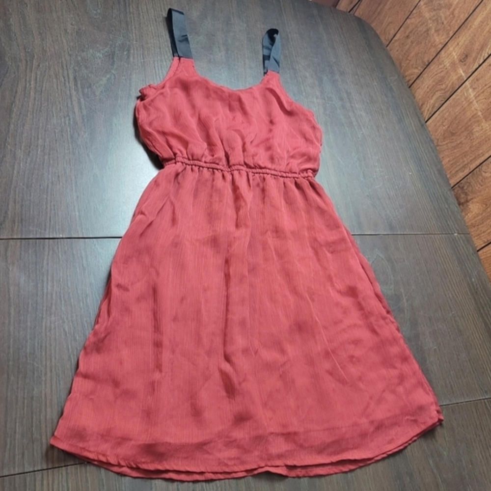 Xhilaration Brick Red Mini Dress with Black Satin Straps XS